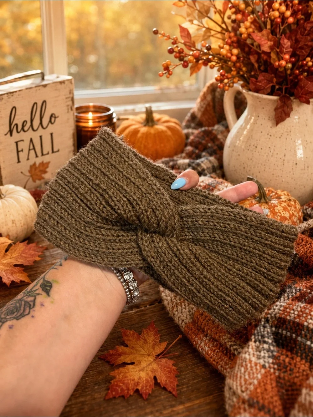 Knit Twist Headband - brown